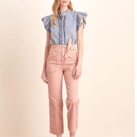 Veronica Beard Rinley Straight Ankle Jeans Pants Women’s 29 Belted Pink Preppy - Picture 6 of 13